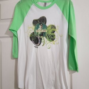 American Apparel Green and White St Pattys Day Graphic Raglan Tee 3/4 Sleeve S